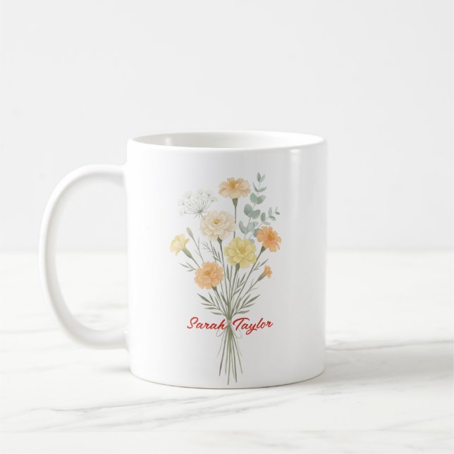 Mug Watercolor Birth Flower Marigold Custom (Gauche)