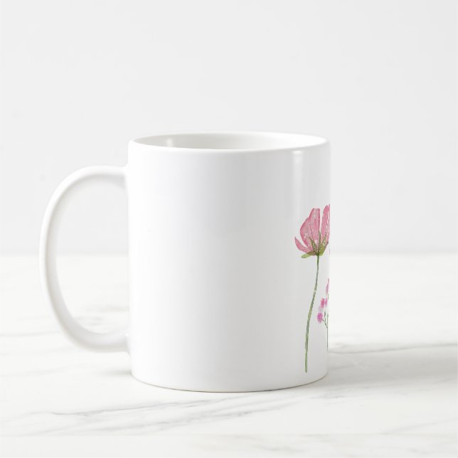 Mug Watercolor Hand-painted Pink Wildflowers  (Gauche)