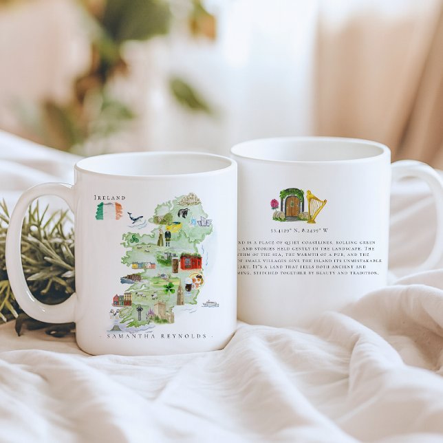 Mug Watercolor Illustrated Map Ireland | Monogram (Créateur téléchargé)