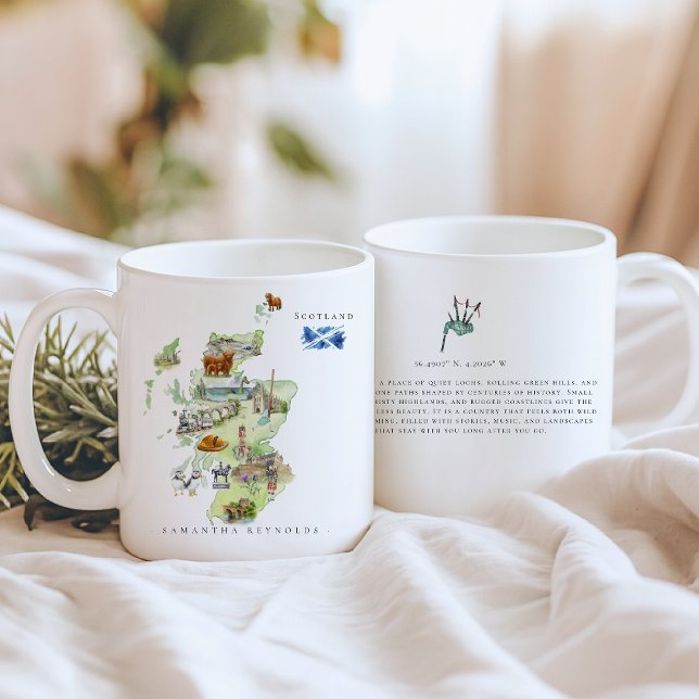 Mug Watercolor Illustrated Map Scotland | Monogram (Créateur téléchargé)