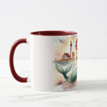 Watercolor Mermaid by Lighthouse Shore