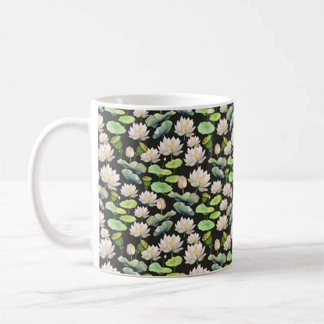 Mug Watercolor Pink Lotus Seamless Pattern (Gauche)