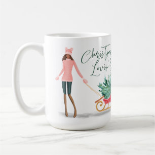 Mug Waterolor Christmas Lovin' Girl Pulling Sleigh
