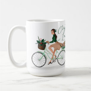 Mug Waterolor Christmas Lovin' Girl Riding Un Vélo