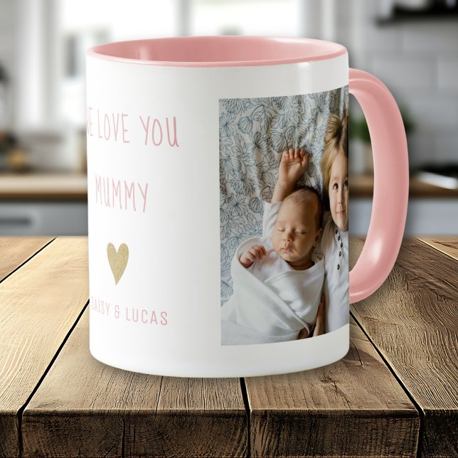 Mug We Love You Mummy 2 Photo  Personalised  Pink (Créateur téléchargé)