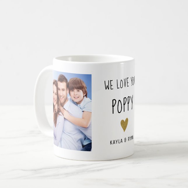 Mug We Love You Poppy 3 Photo Collage Grand-père (Devant gauche)