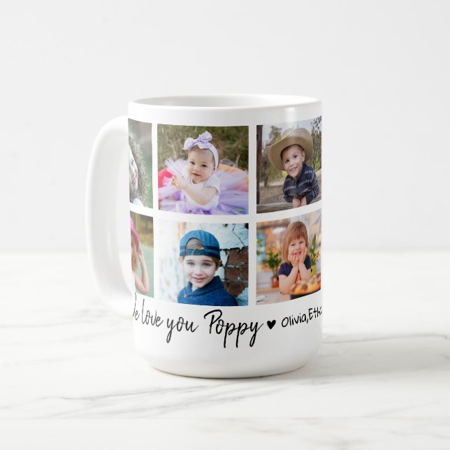 Mug We Love You Poppy GrandKids Names 10 Photo Collage (Devant gauche)
