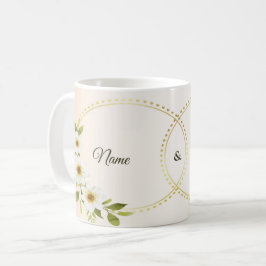 Mug Wedding Rustic Golden Geometric White Floral Peach
