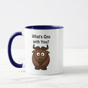 Mug What’s Gnu, Funny Buffalo Cartoon Animal Pun