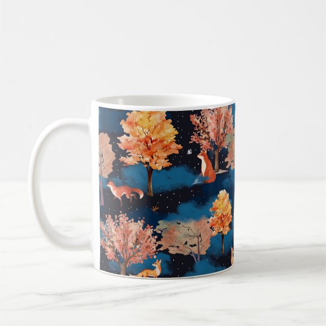 Mug Whimsical Autumn Fox Night Forest Seamless Pattern (Gauche)