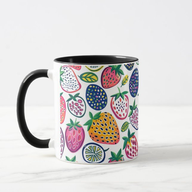 Mug Whimsical avec collage de fruits vibrants (Gauche)