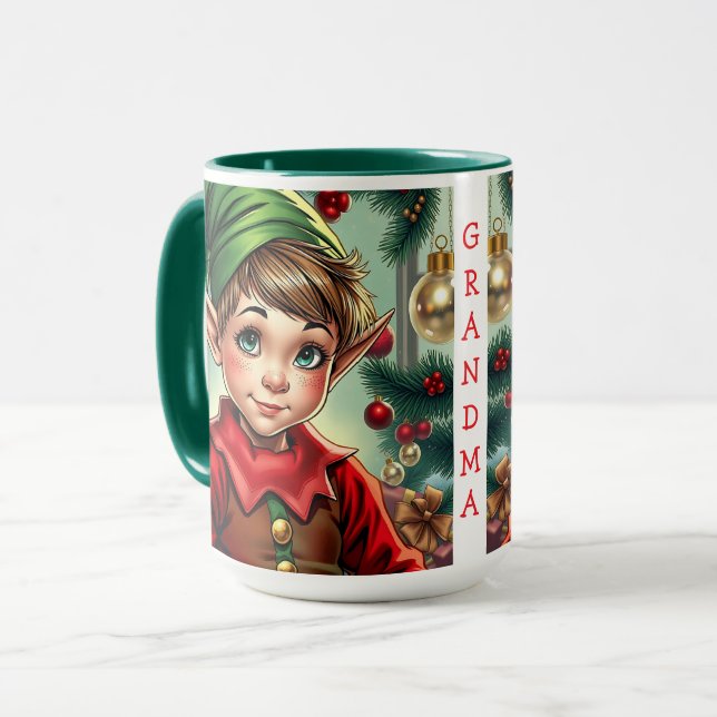 Mug Whimsical Cartoon Elf | Christmas Personalized (Devant gauche)
