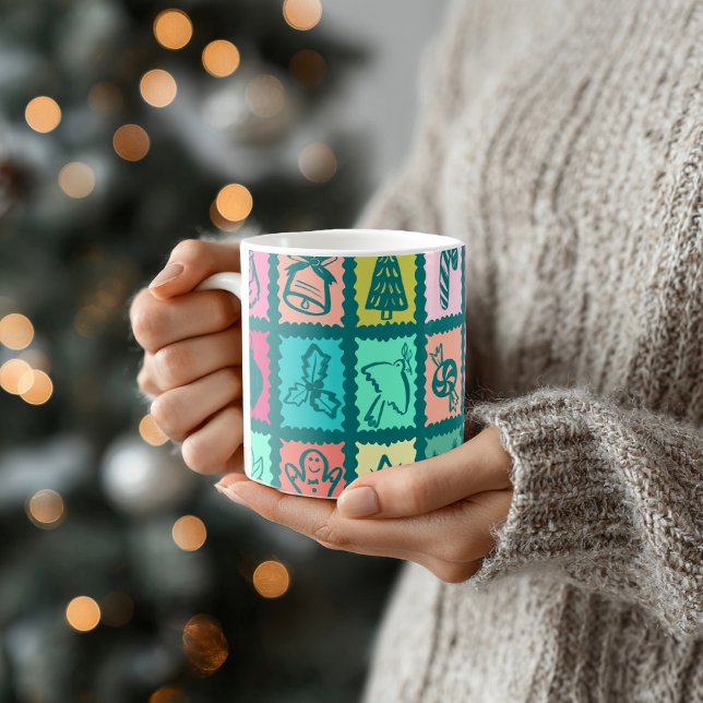 Mug Whimsical Christmas Grid Cute Bright Holiday (Whimsical Christmas Grid Cute Bright Holiday Coffee Mug
)
