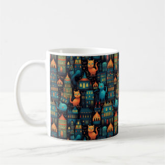 Mug Whimsical City Cats AI Art
