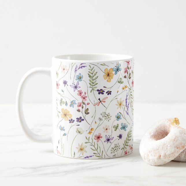 Mug Whimsical Colorful Wildflower Spring Patterns (Avec donut)