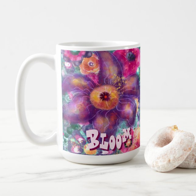 Mug Whimsical Floral Abstract Art Teal Personalized  (Avec donut)