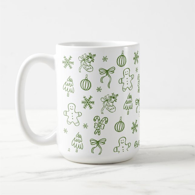 Mug Whimsical Hand Drawn Doodle Green (Gauche)
