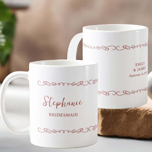 Mug Whimsical Heart Doodle Red Orange Wedding Party (Bridesmaid gift mug - customize to any color and for anyone in your wedding party)