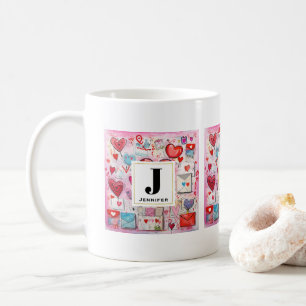 Mug Whimsical Hearts and Love Lettres Motif Monogramme