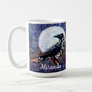 Mug Whimsical Raven Moon Floral Abstrait Personnalisé