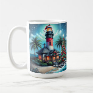 Mug Whimsical Tropical Christmas Lighthouse Turquoise
