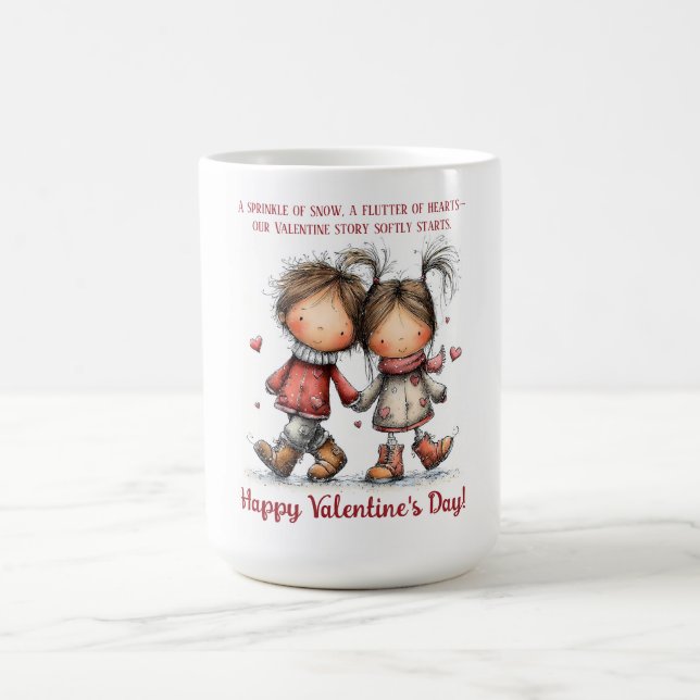 Mug Whimsical Winter Valentine Kids Illustration (Centre)
