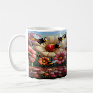 Mug Whimsical Yellow Bee Mine Valentine's Floral Print