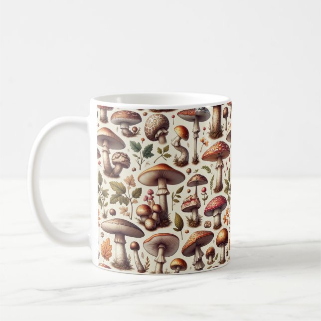 Mug Whispering Woods : Motif de champignons sans soudu (Gauche)