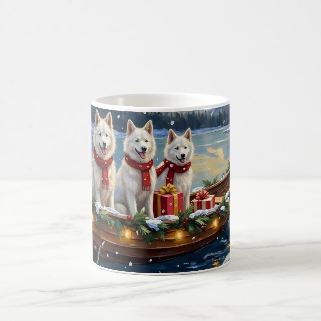 Mug White American Eskimo Dog Christmas Boat Holiday (Centre)
