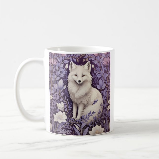 Mug White Arctic Fox Lavender William Morris Floral (Gauche)