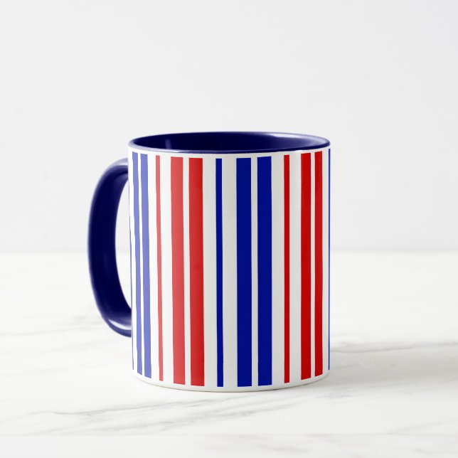 Mug White Red Blue Stripes Pattern   (Devant gauche)