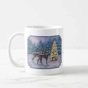 Mug Whitetail Deer & Christmas Tree Scene hivernale