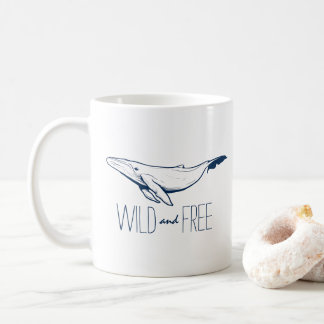 Mug Wild & Free Whale Navy Blue Beach Ocean