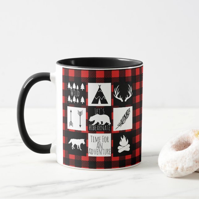 Mug Wilderness rustique & Animaux Buffalo Check Plaid (Avec donut)
