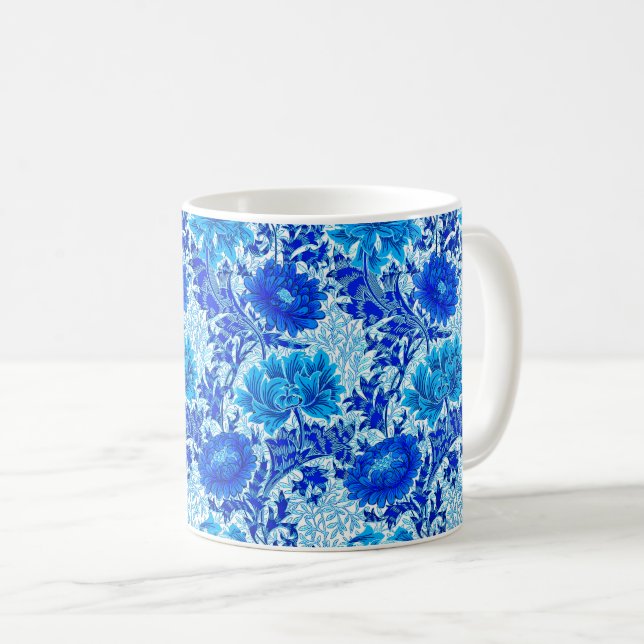 Mug William Morris Chrysanthemums Nuances de Denim Blu (Devant droit)