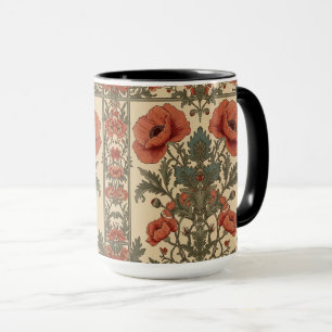 Mug William Morris Coquelicots Motif Art Nouveau Flora
