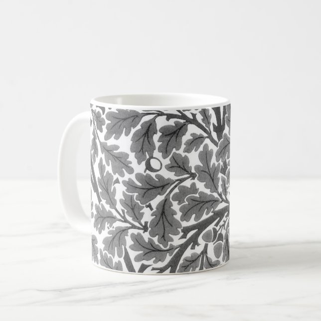 Mug William Morris Feuilles de chêne, gris / gris et b (Devant gauche)