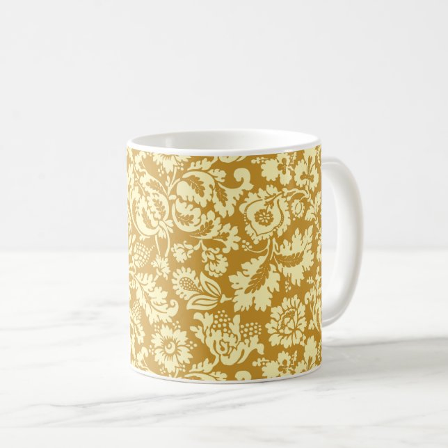 Mug William Morris Floral Damask, Jaune de moutarde (Devant droit)