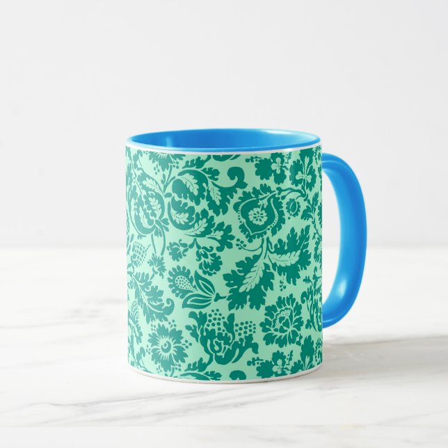 Mug William Morris Floral Damask, Turquoise et Aqua (Devant droit)