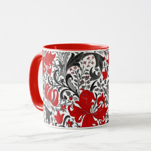 Mug William Morris Iris et Lily, noir, blanc et rouge (Devant gauche)