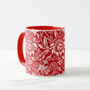 Mug William Morris Sunflowers, Deep Red et White