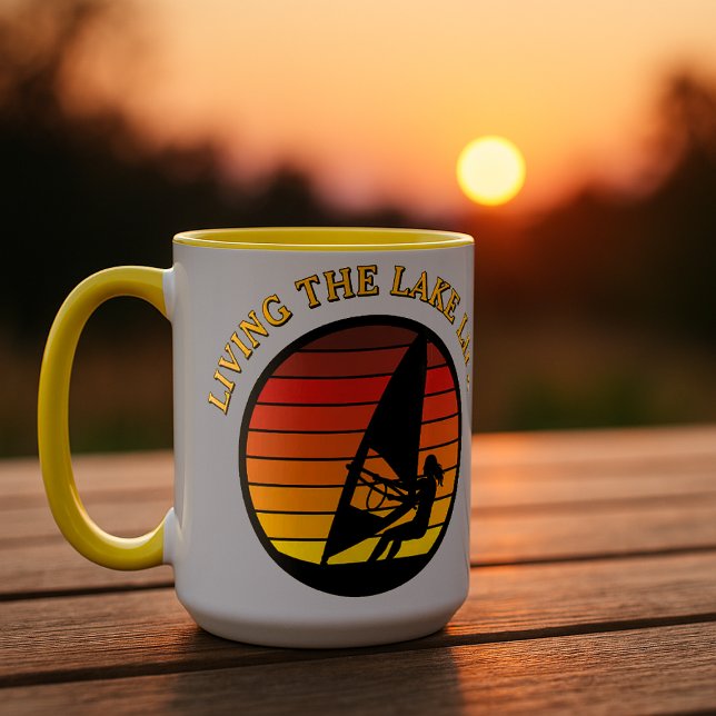 Mug Windsurf Girl Retro Sunset Lake Modèle de vie (Créateur téléchargé)