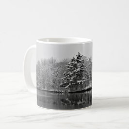Mug Winter Wonderland Snow Lake Scene Black and White