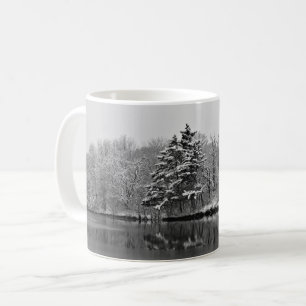 Mug Winter Wonderland Snow Lake Scene Black and White