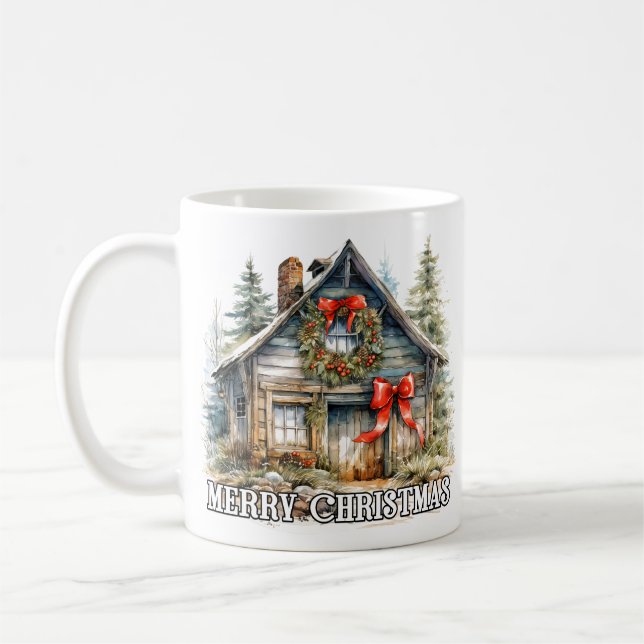 Mug Wintertime Merry Christmas Country Cottage (Gauche)