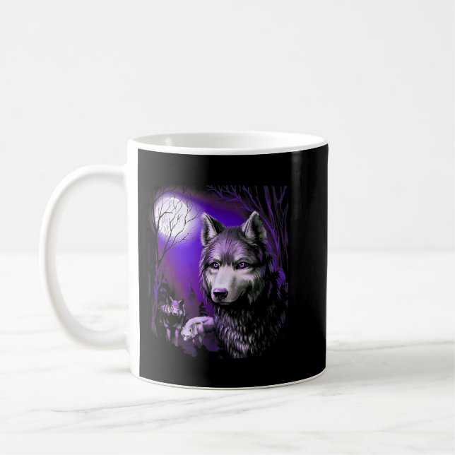 Mug Wolf Cool Wolfs Forêt Arbre Lune (Gauche)