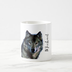 Mug Wolf Portrait Votre nom Écriture personnalisée
