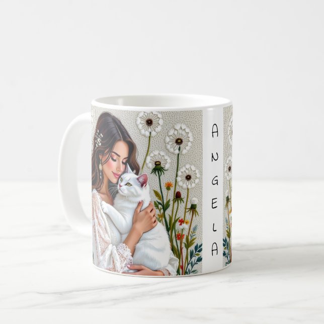 Mug Woman and White Cat and Dandelions  (Devant gauche)