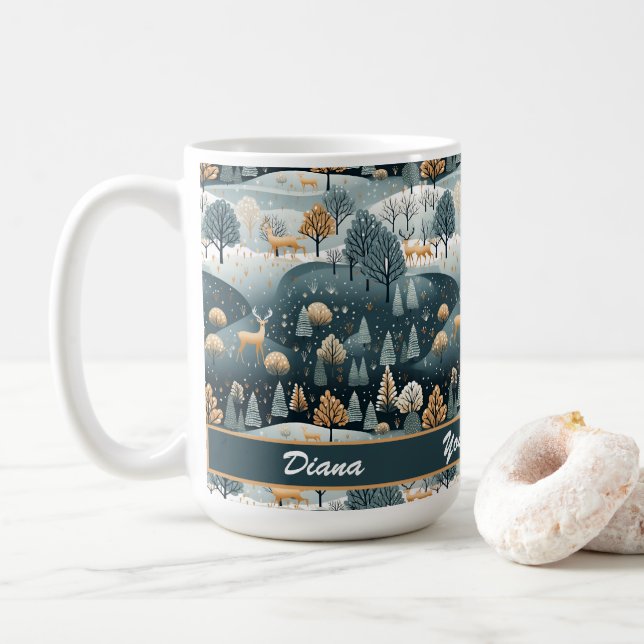 Mug Woodland Winter Scandinavian Art Personnalisé (Avec donut)