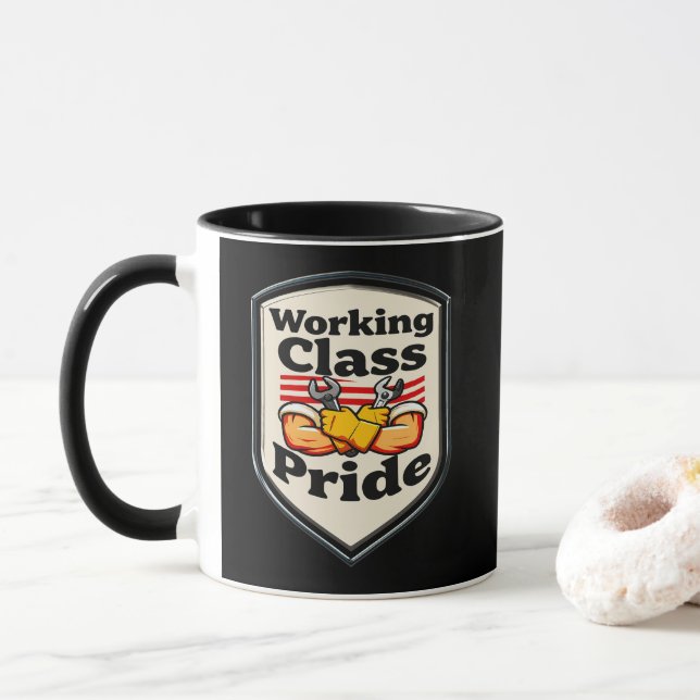 Mug Working Class Pride Badge – Blue Collar Worker (Avec donut)